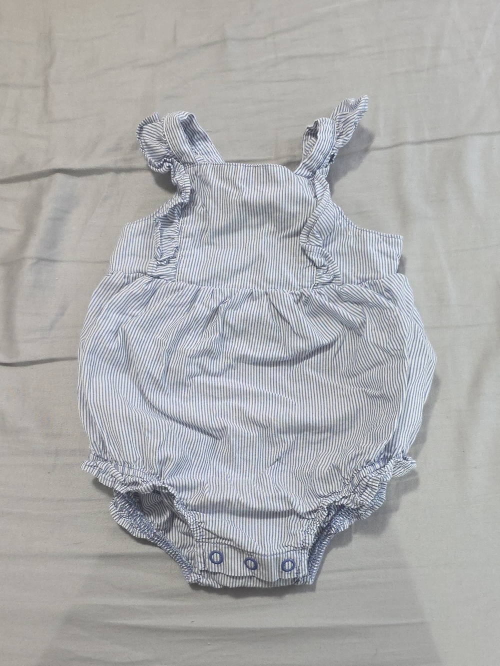 Classic Blue Stripe Ruffle Baby One-Piece